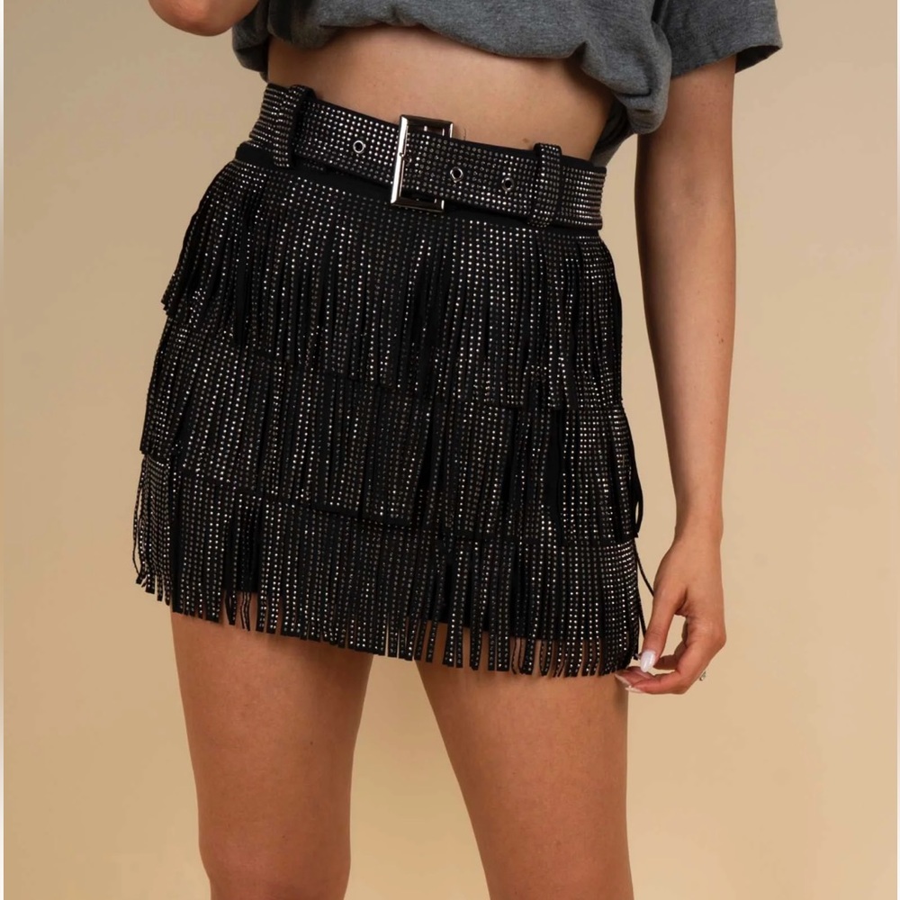 Black fringe skort